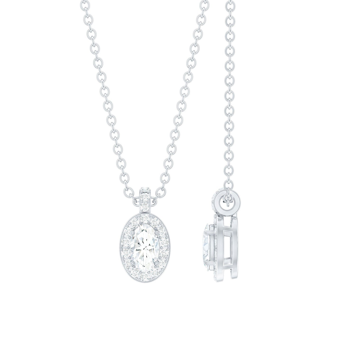 Oval Shaped Real Diamond Pendant Necklace With Chain