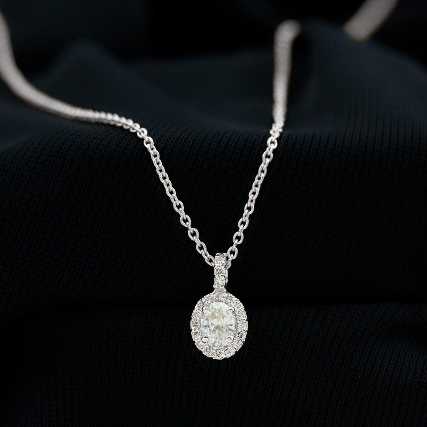 Oval Shaped Real Diamond Pendant Necklace With Chain