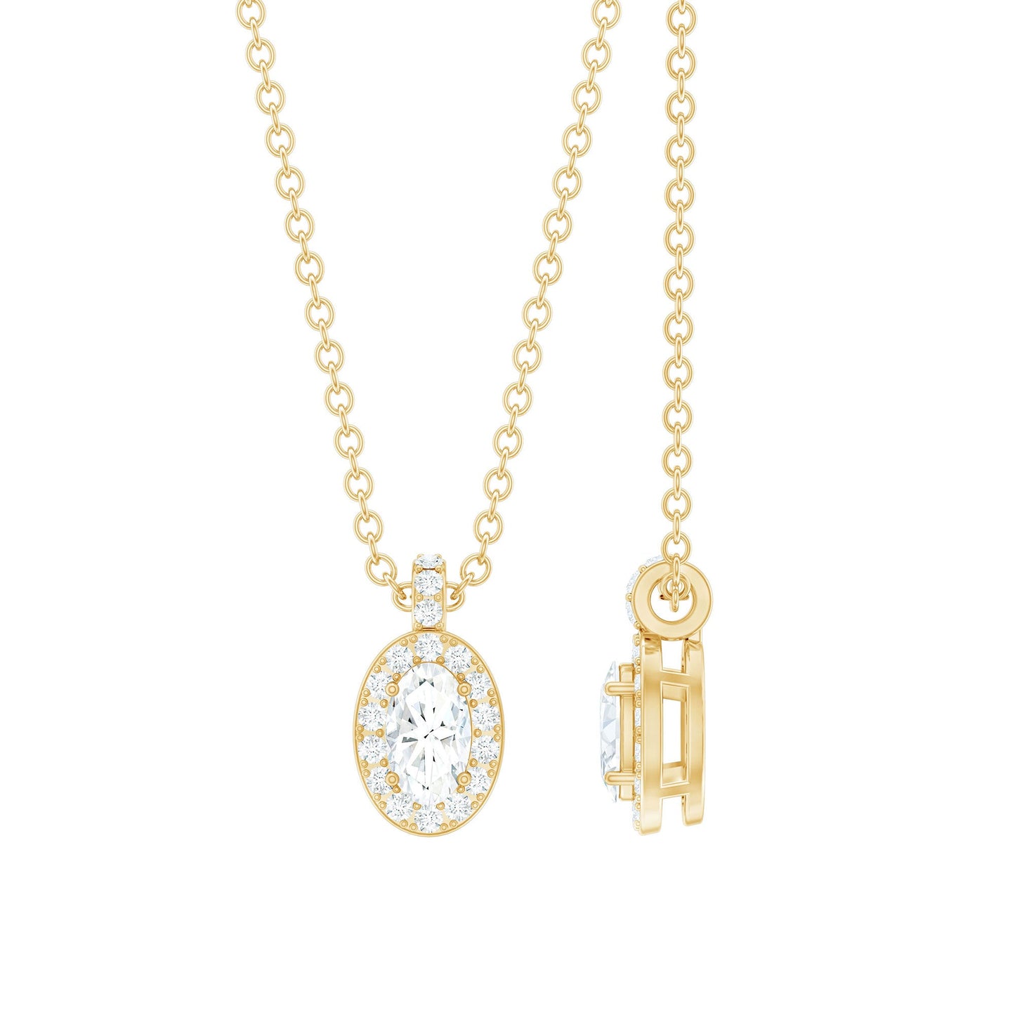 Oval Shaped Real Diamond Pendant Necklace With Chain