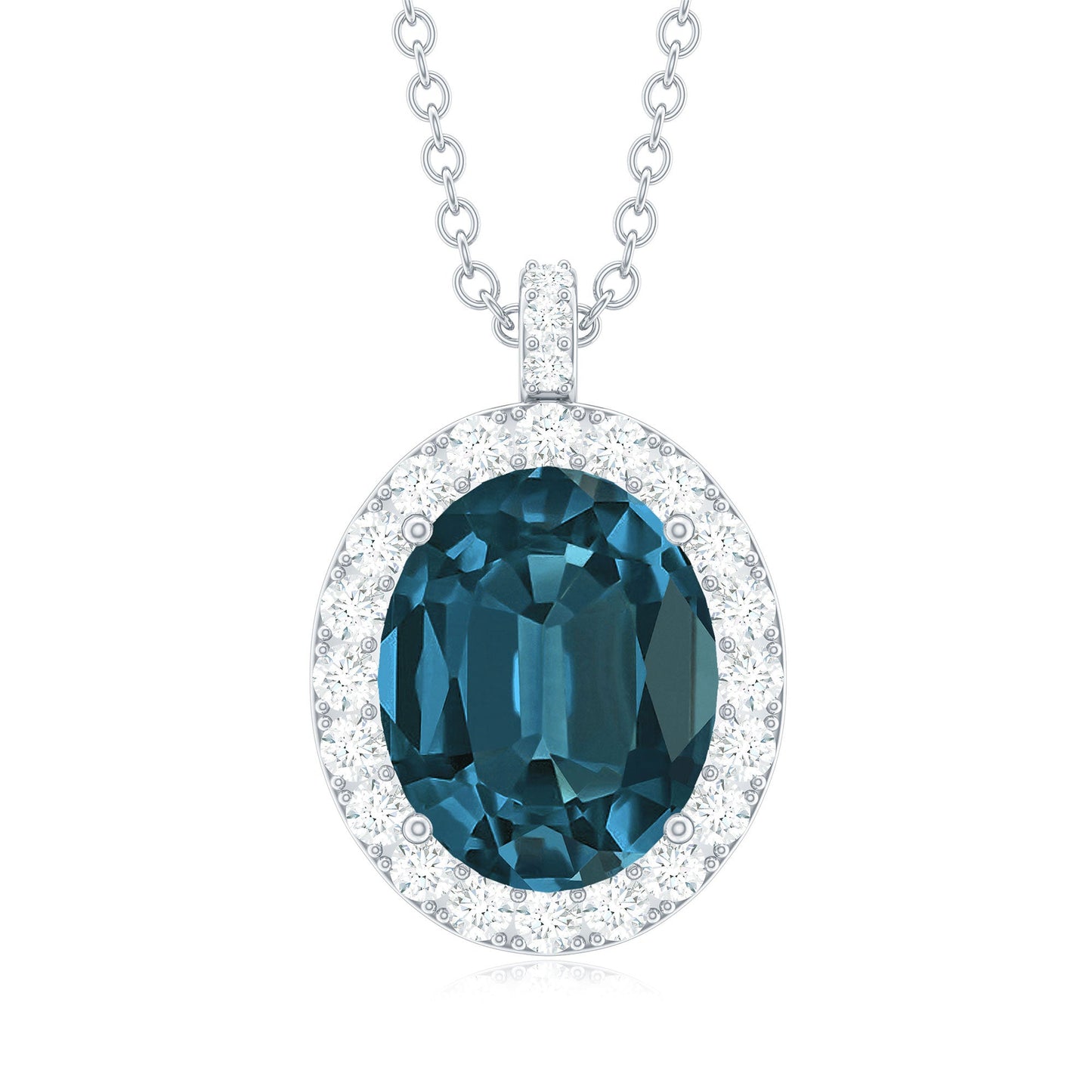 Genuine 2.5 Carat Oval Cut London Blue Topaz and Diamond Necklace