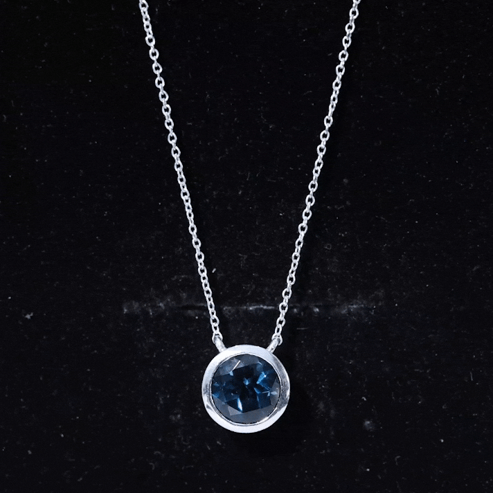 8MM Solitaire London Blue Topaz Chain Necklace in Bezel Setting