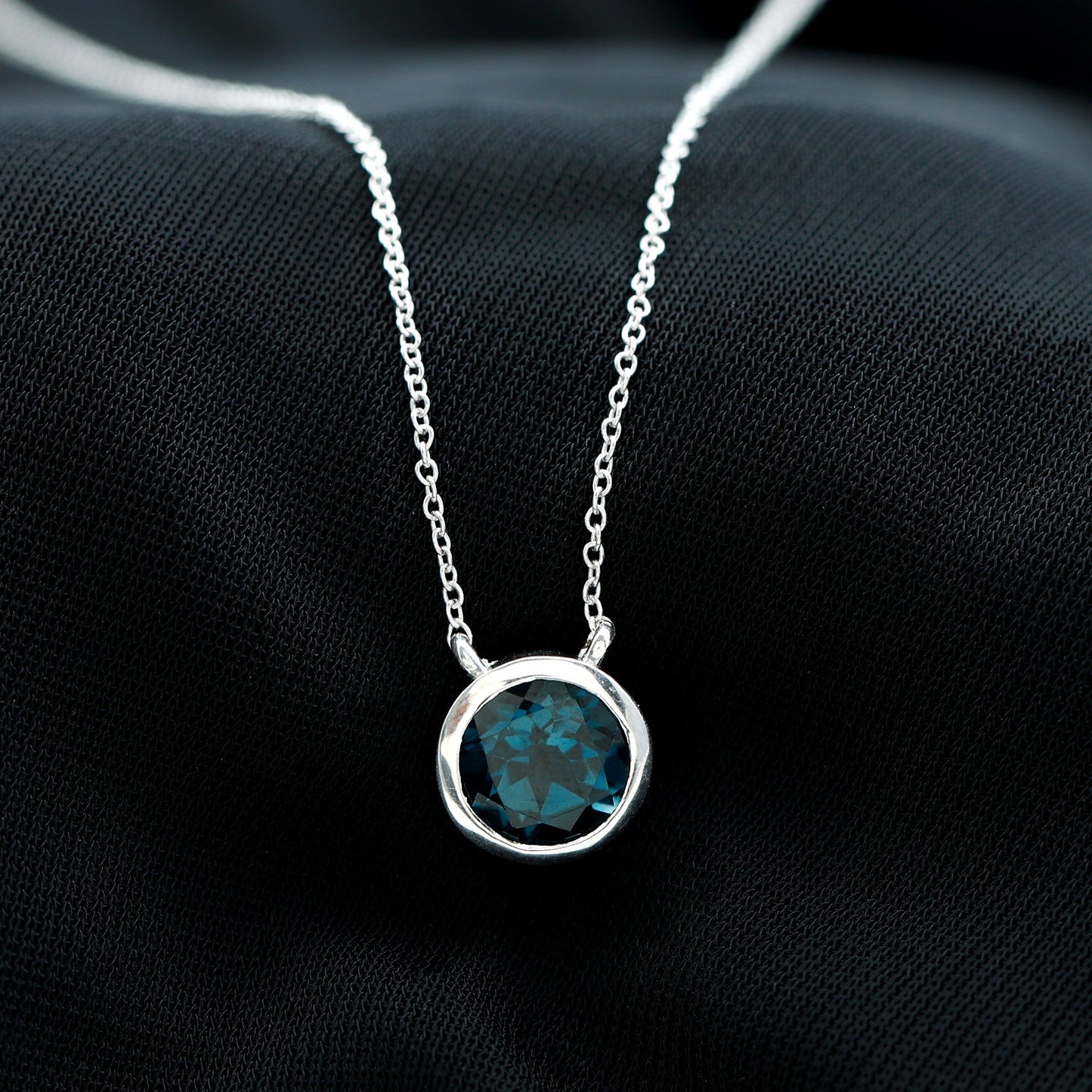 8MM Solitaire London Blue Topaz Chain Necklace in Bezel Setting
