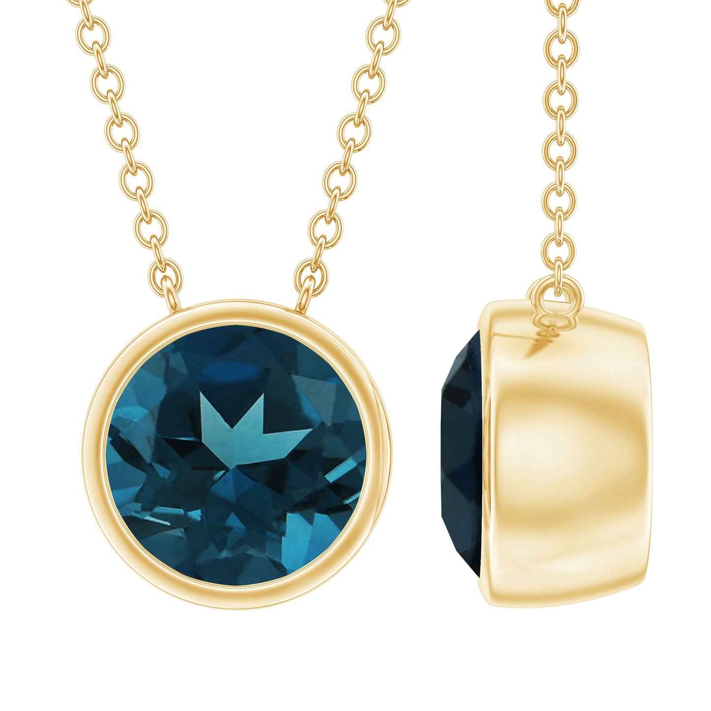 8MM Solitaire London Blue Topaz Chain Necklace in Bezel Setting