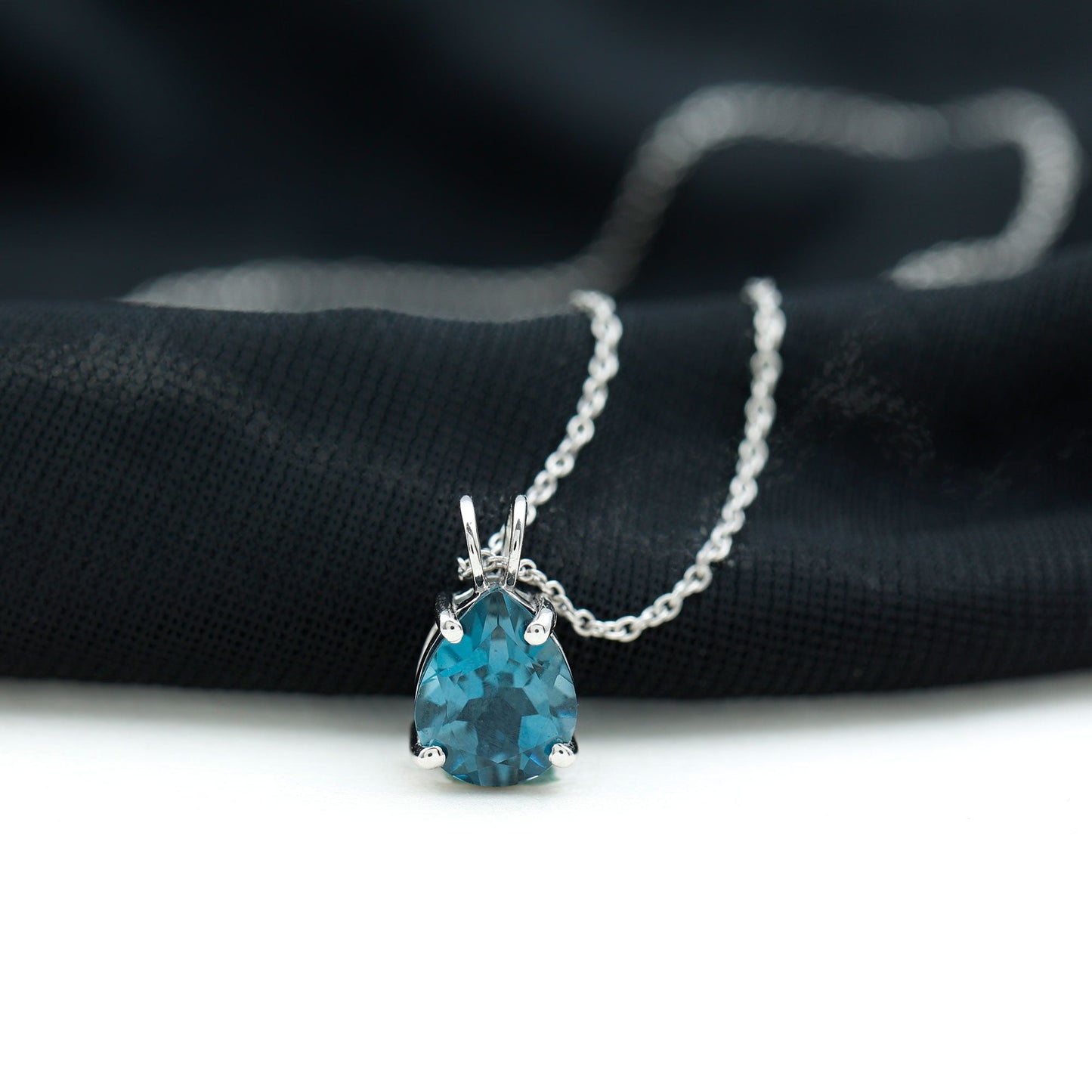 7X10MM London Blue Topaz Solitaire Teardrop Necklace With Chain
