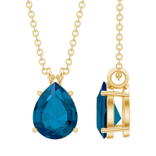 7X10MM London Blue Topaz Solitaire Teardrop Necklace With Chain
