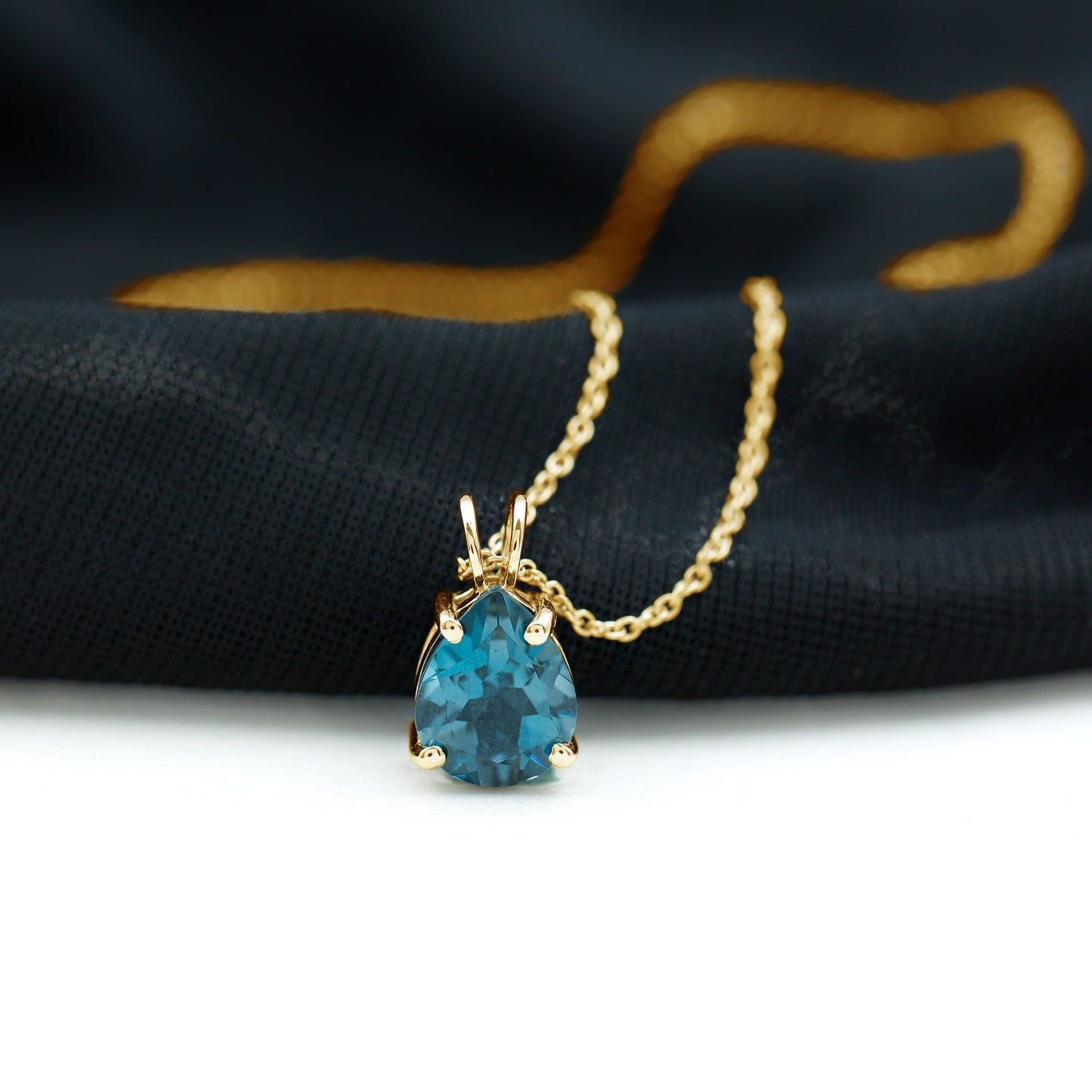 7X10MM London Blue Topaz Solitaire Teardrop Necklace With Chain