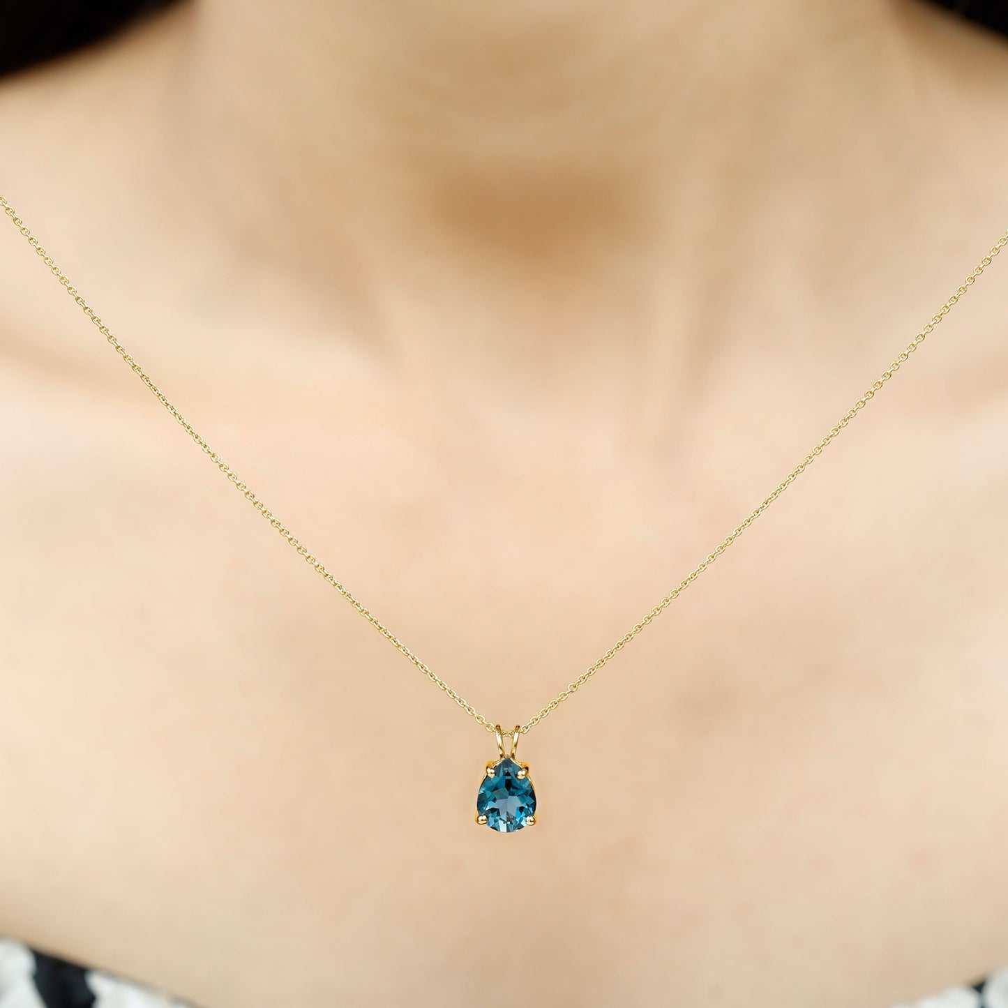 7X10MM London Blue Topaz Solitaire Teardrop Necklace With Chain