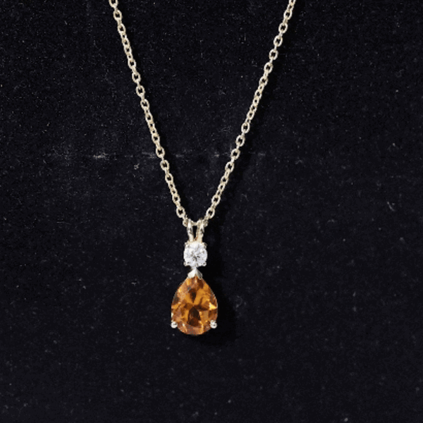 1 Carat Citrine Teardrop Pendant Necklace with Moissanite