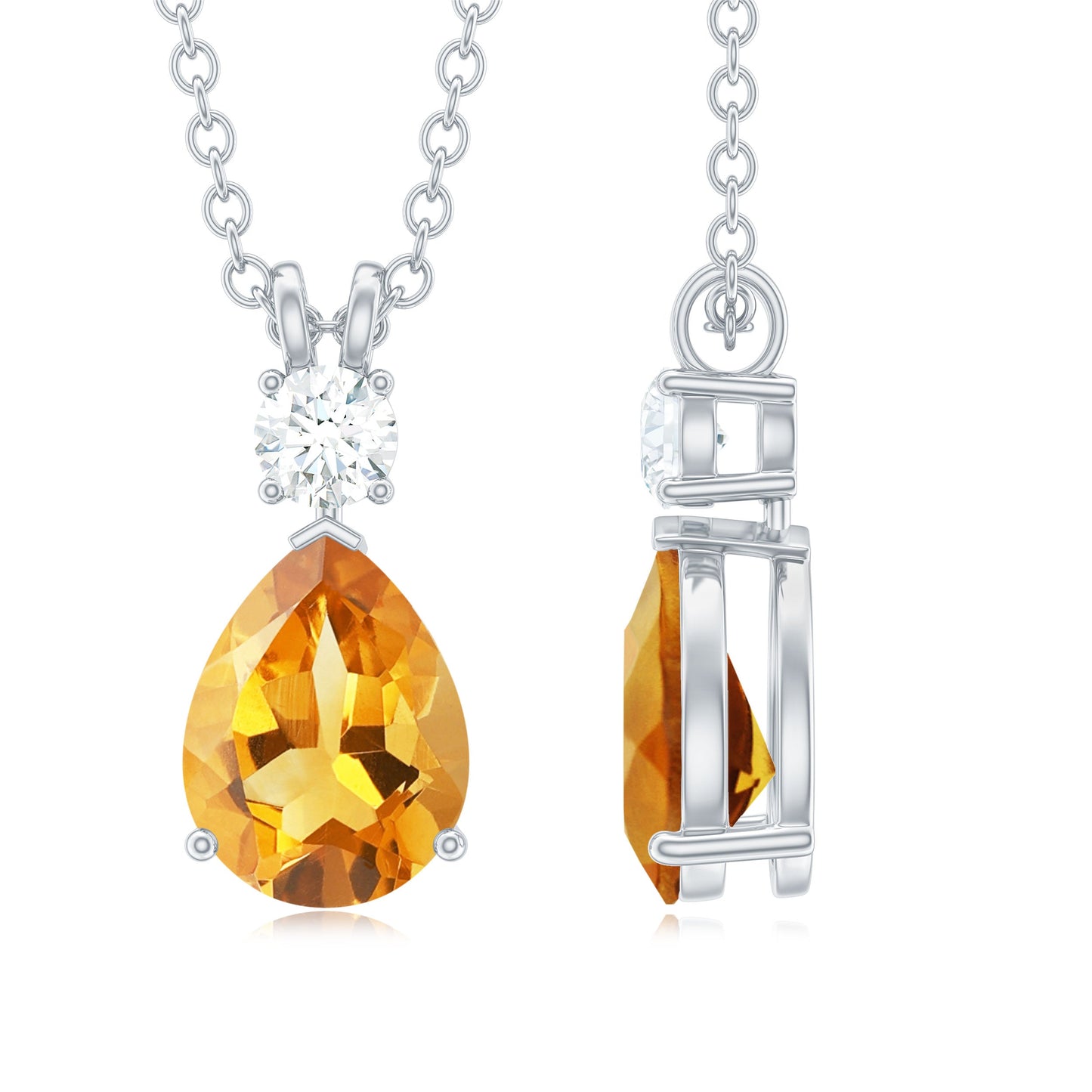 1 Carat Citrine Teardrop Pendant Necklace with Moissanite