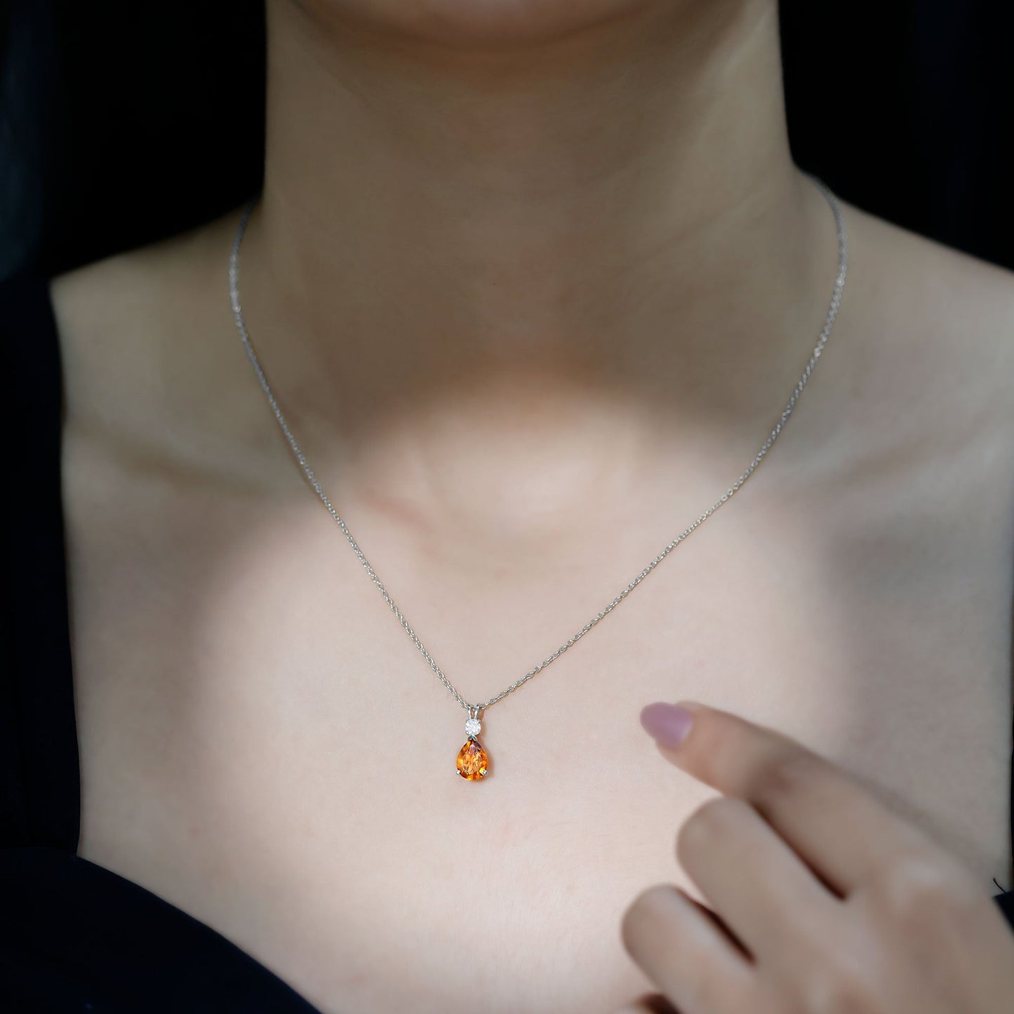 1 Carat Citrine Teardrop Pendant Necklace with Moissanite