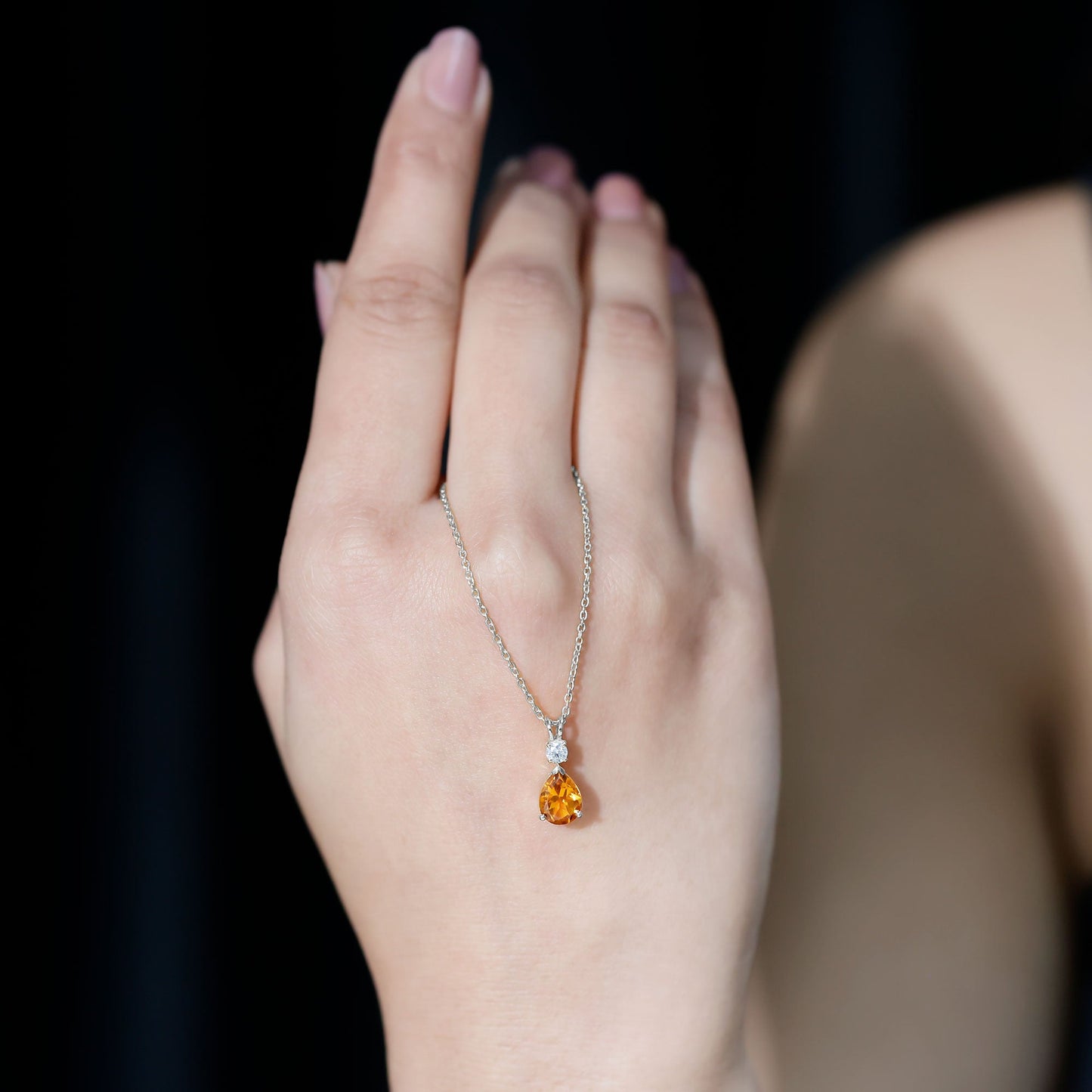 1 Carat Citrine Teardrop Pendant Necklace with Moissanite