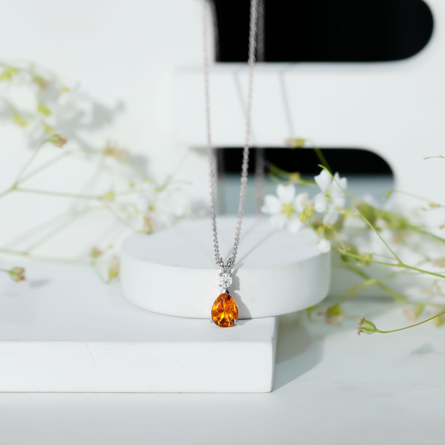 1 Carat Citrine Teardrop Pendant Necklace with Moissanite
