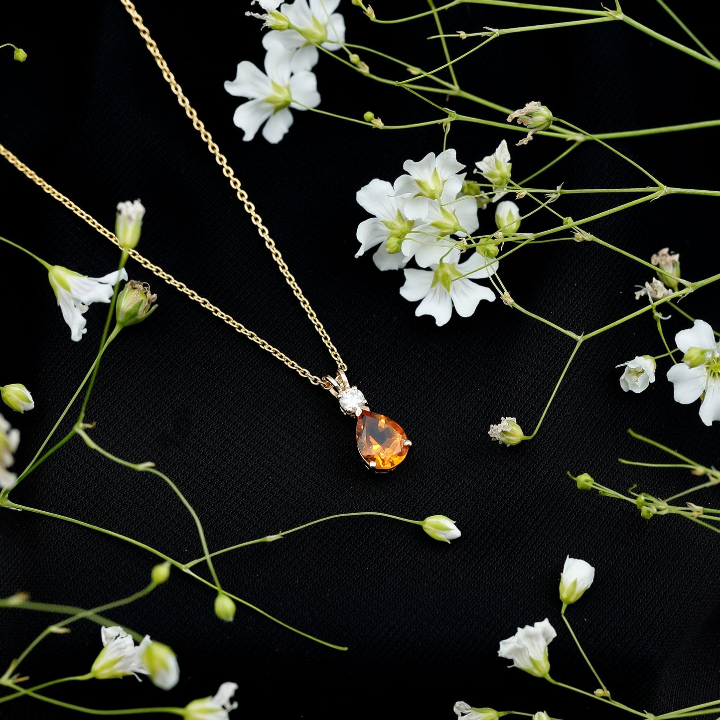 1 Carat Citrine Teardrop Pendant Necklace with Moissanite