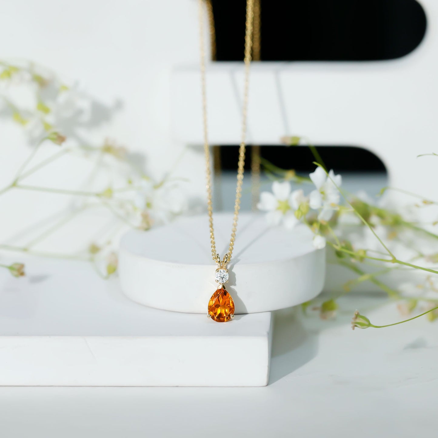 1 Carat Citrine Teardrop Pendant Necklace with Moissanite