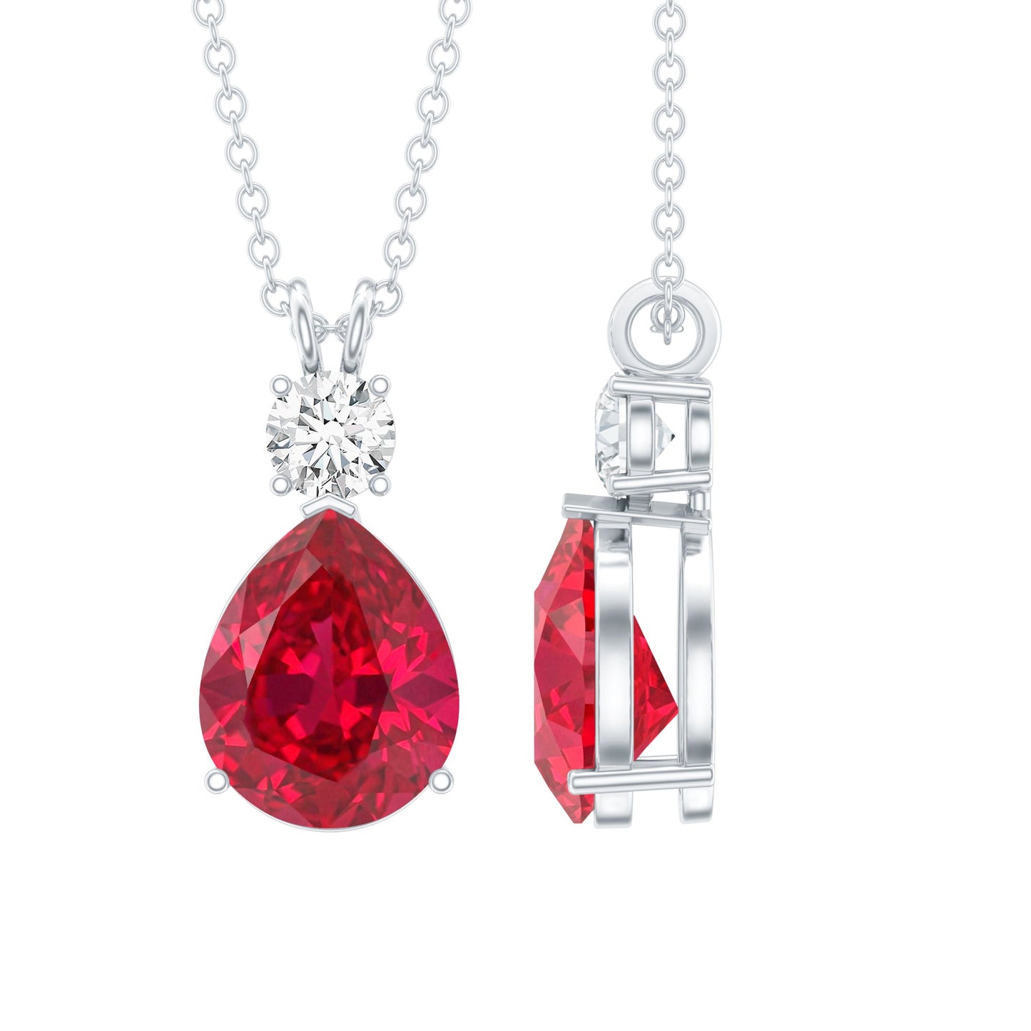 Classic Created Ruby Teardrop Pendant with Moissanite