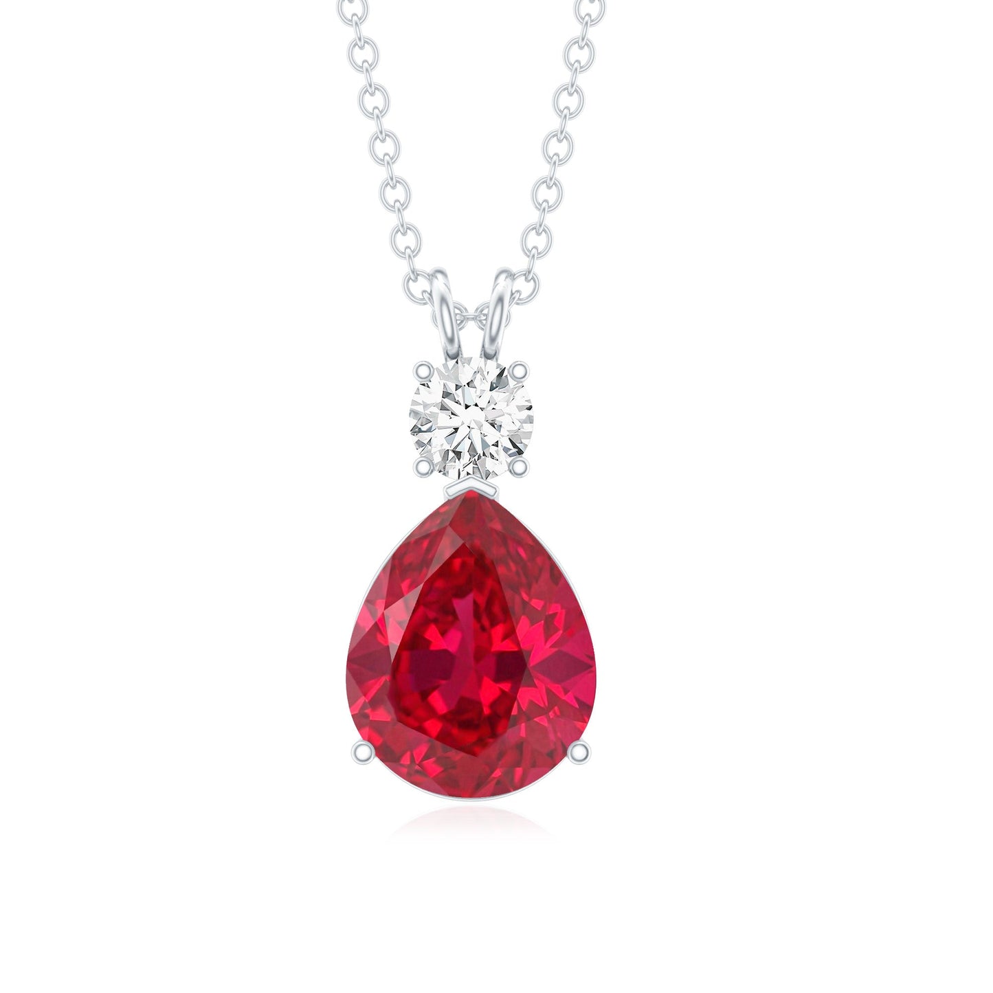Classic Created Ruby Teardrop Pendant with Moissanite