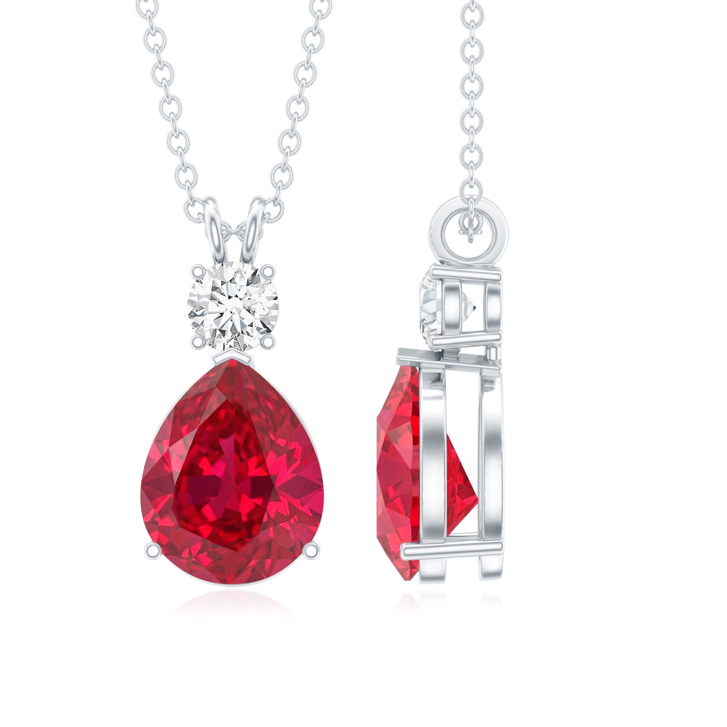 Classic Created Ruby Teardrop Pendant with Moissanite