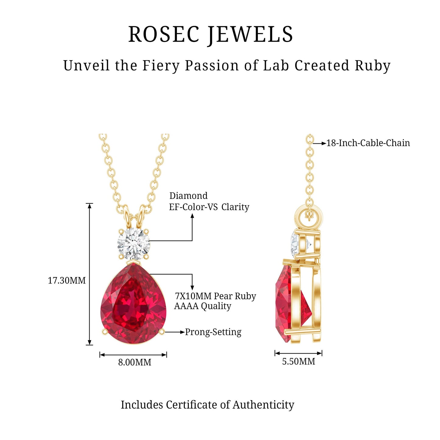 Classic Created Ruby Teardrop Pendant with Moissanite