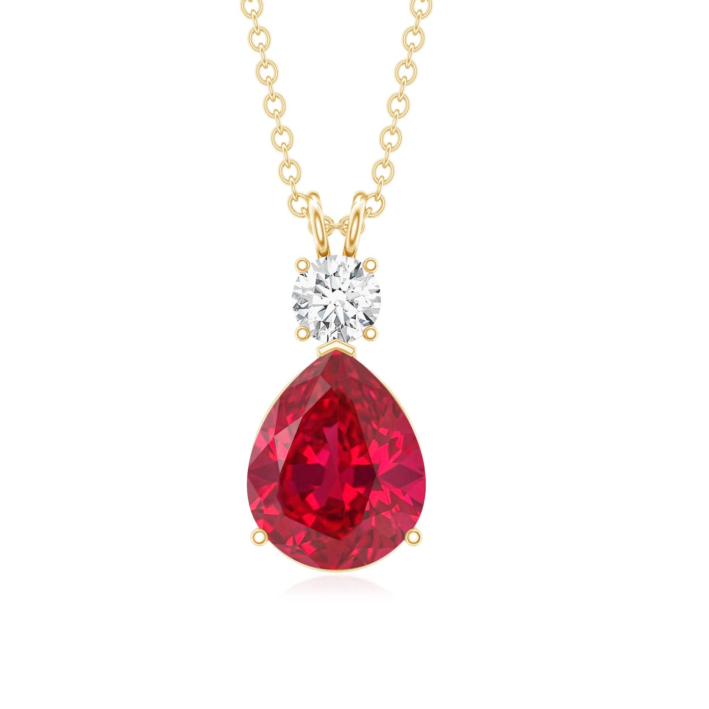 Classic Created Ruby Teardrop Pendant with Moissanite