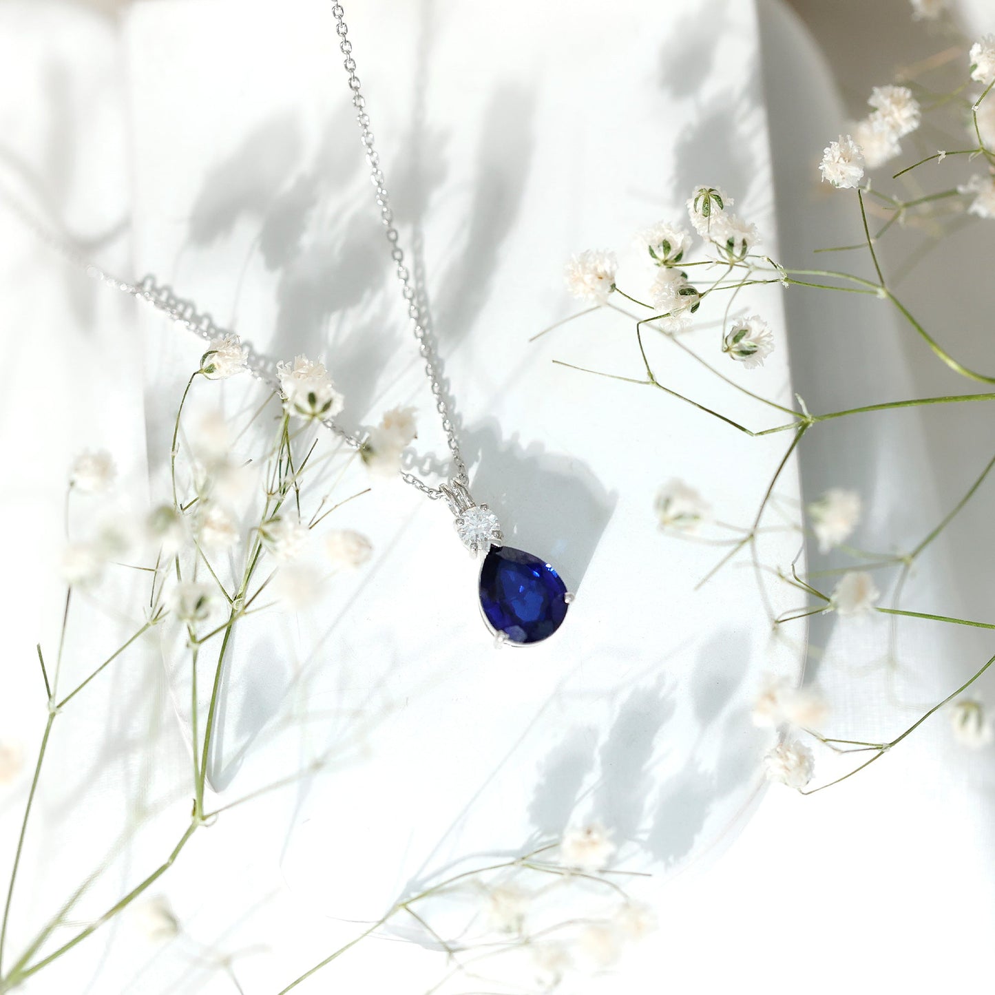 Lab Created Blue Sapphire Teardrop Pendant Necklace With Chain
