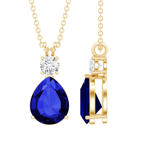 Lab Created Blue Sapphire Teardrop Pendant Necklace With Chain