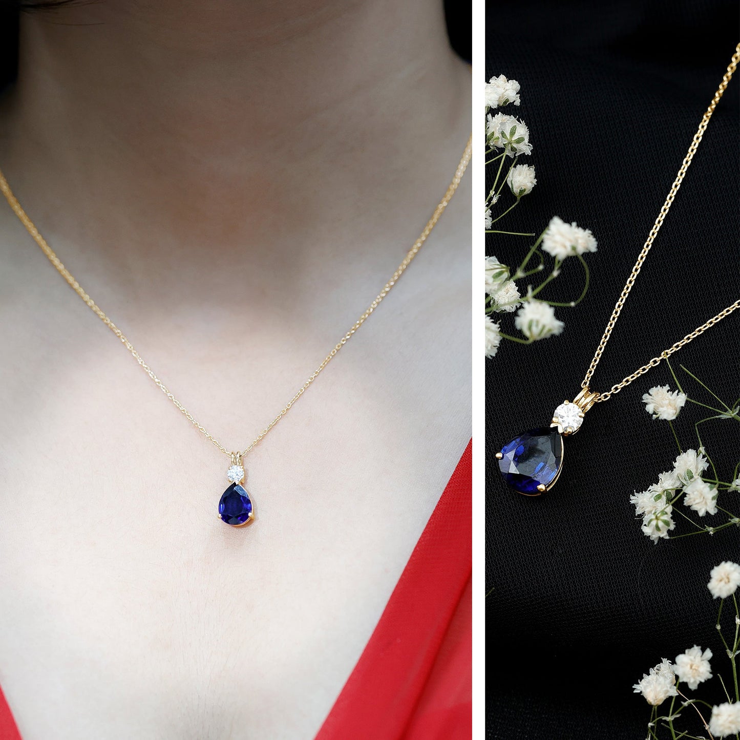 Lab Created Blue Sapphire Teardrop Pendant Necklace With Chain