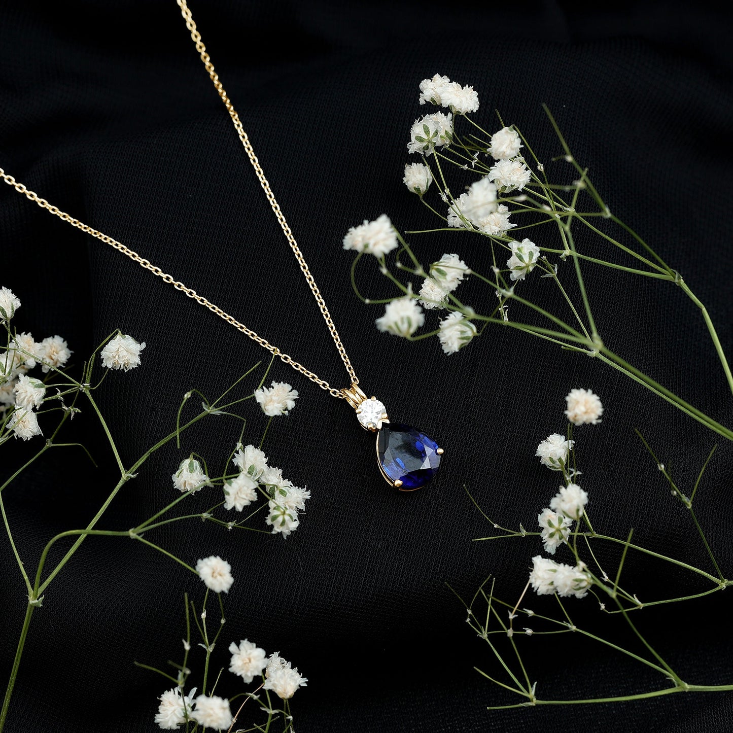 Lab Created Blue Sapphire Teardrop Pendant Necklace With Chain