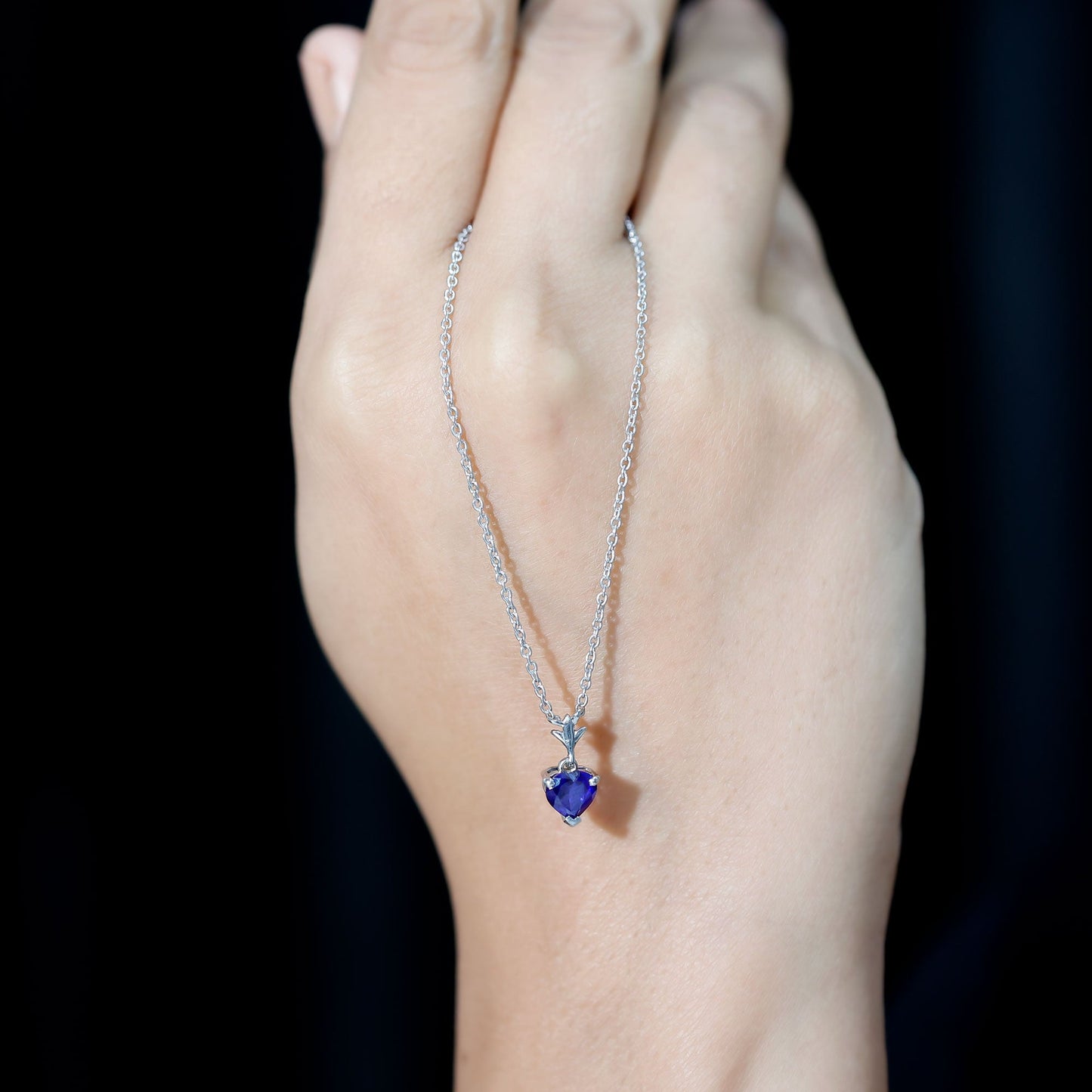 1 Carat Lab Grown Blue Sapphire Heart Necklace for Women