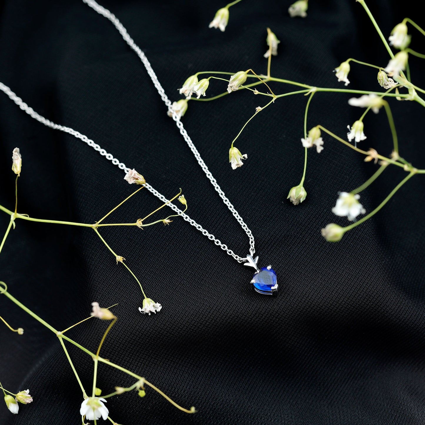 1 Carat Lab Grown Blue Sapphire Heart Necklace for Women