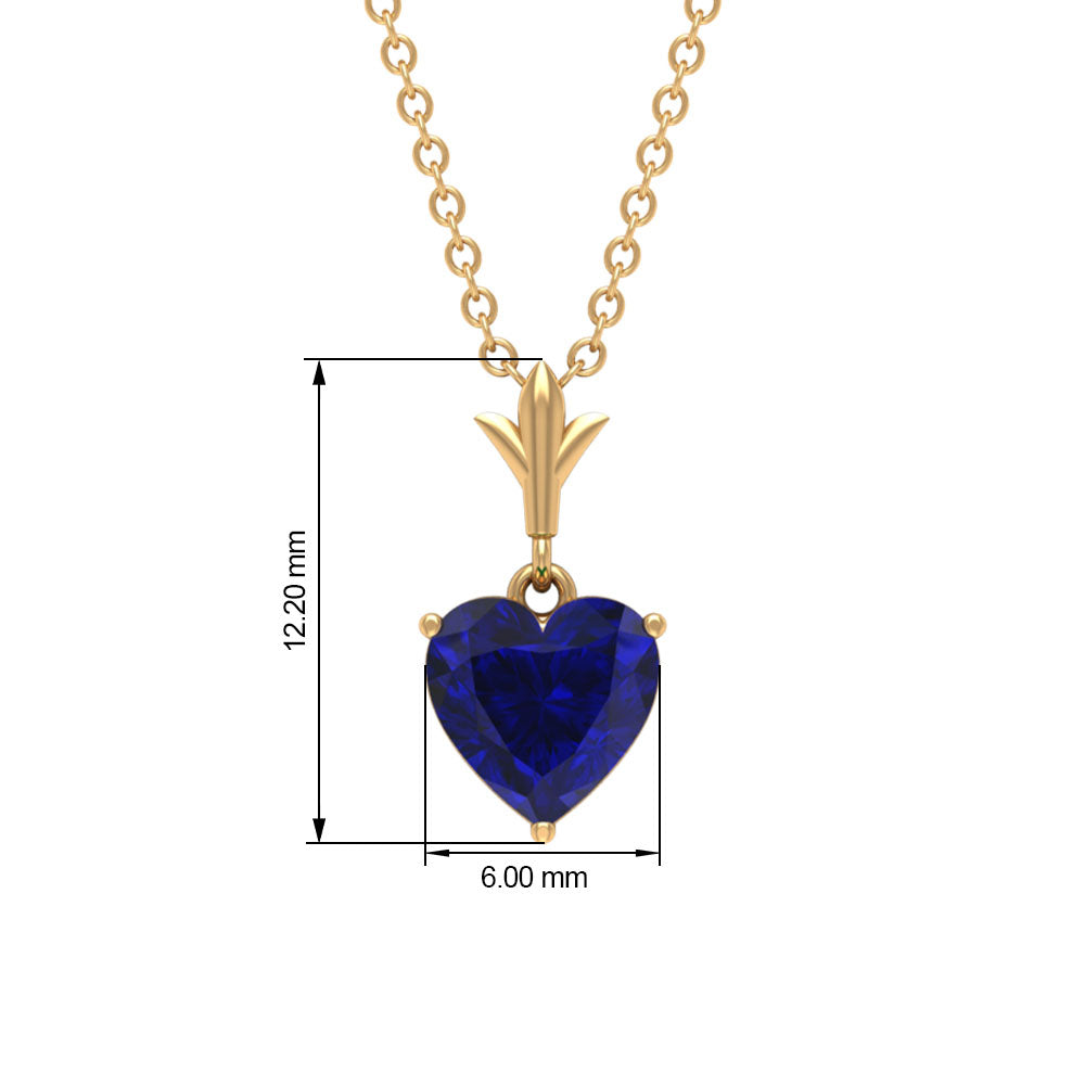 1 Carat Lab Grown Blue Sapphire Heart Necklace for Women