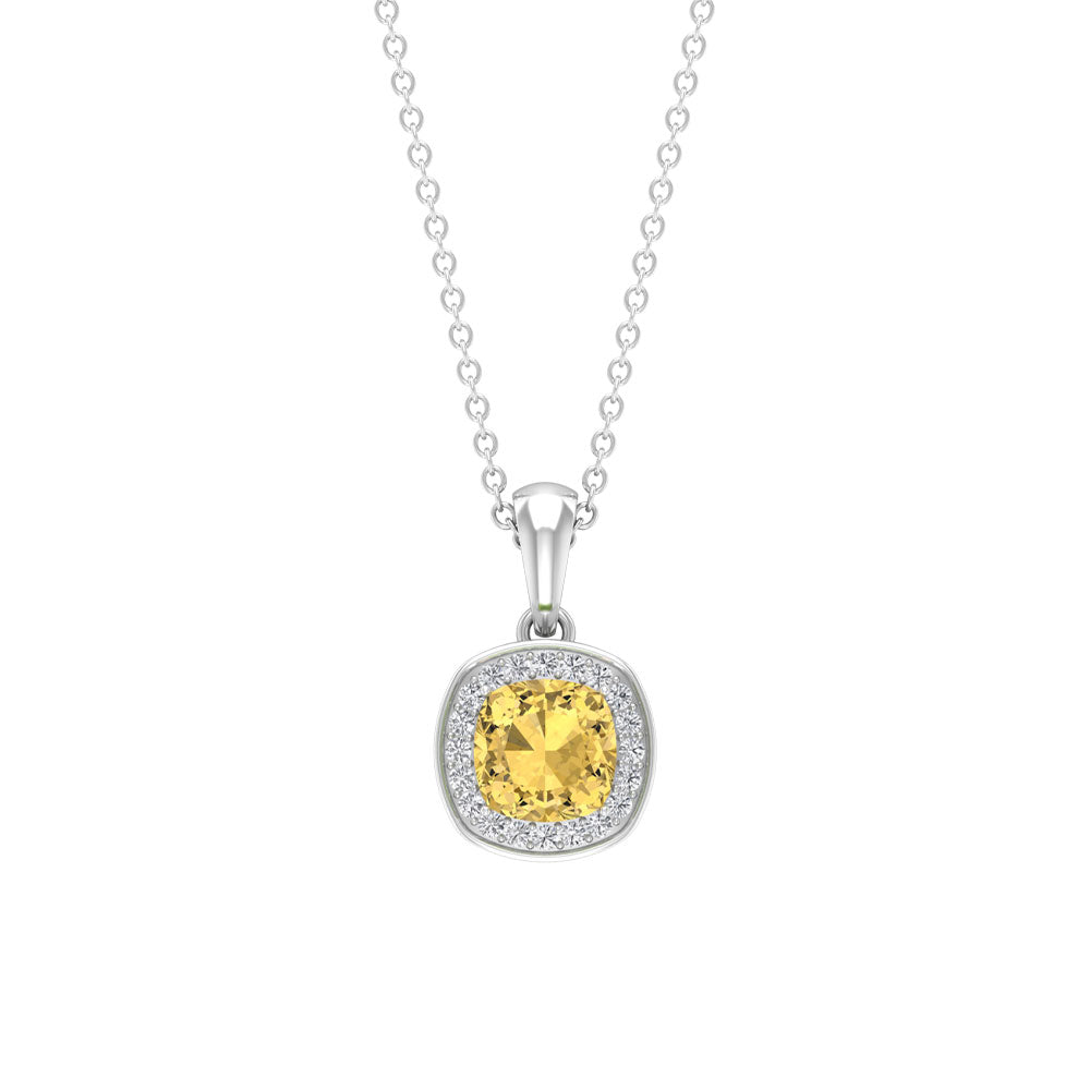 Genuine 2.3 Carat Cushion Cut Citrine and Diamond Necklace with Certificate