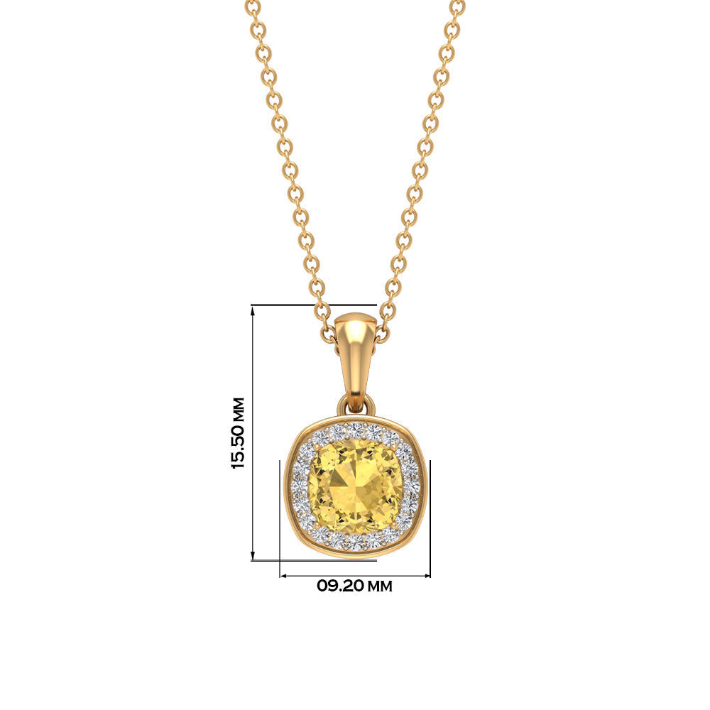 Genuine 2.3 Carat Cushion Cut Citrine and Diamond Necklace with Certificate
