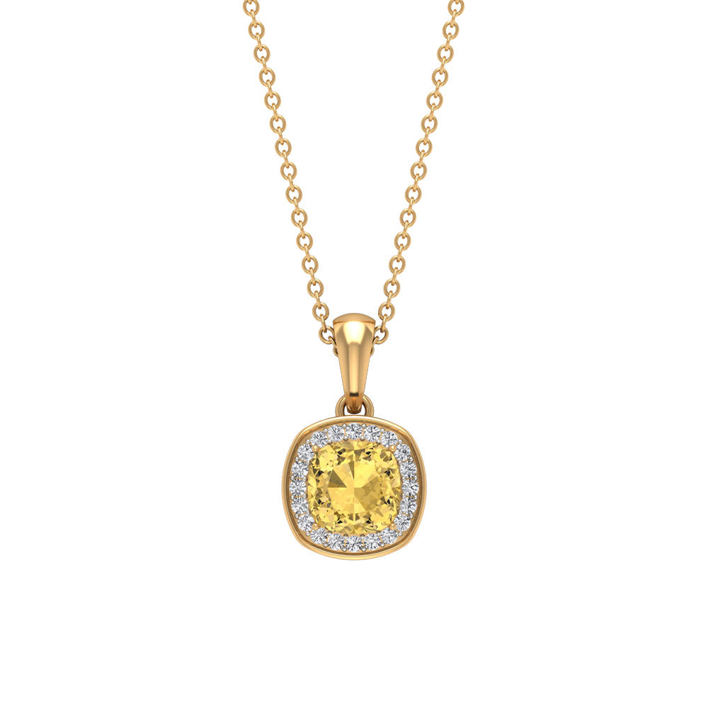 Genuine 2.3 Carat Cushion Cut Citrine and Diamond Necklace with Certificate