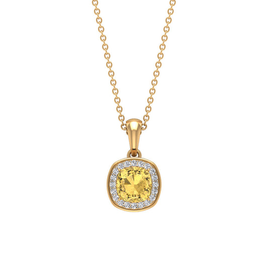 Genuine 2.3 Carat Cushion Cut Citrine and Diamond Necklace with Certificate
