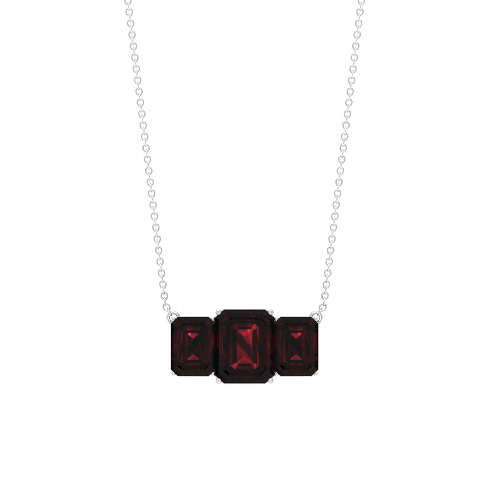 3 Carat Emerald Cut Garnet Three Stone Necklace