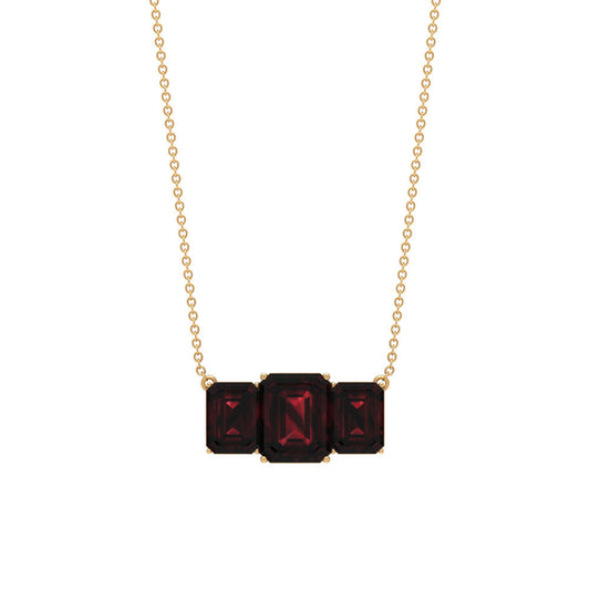 3 Carat Emerald Cut Garnet Three Stone Necklace