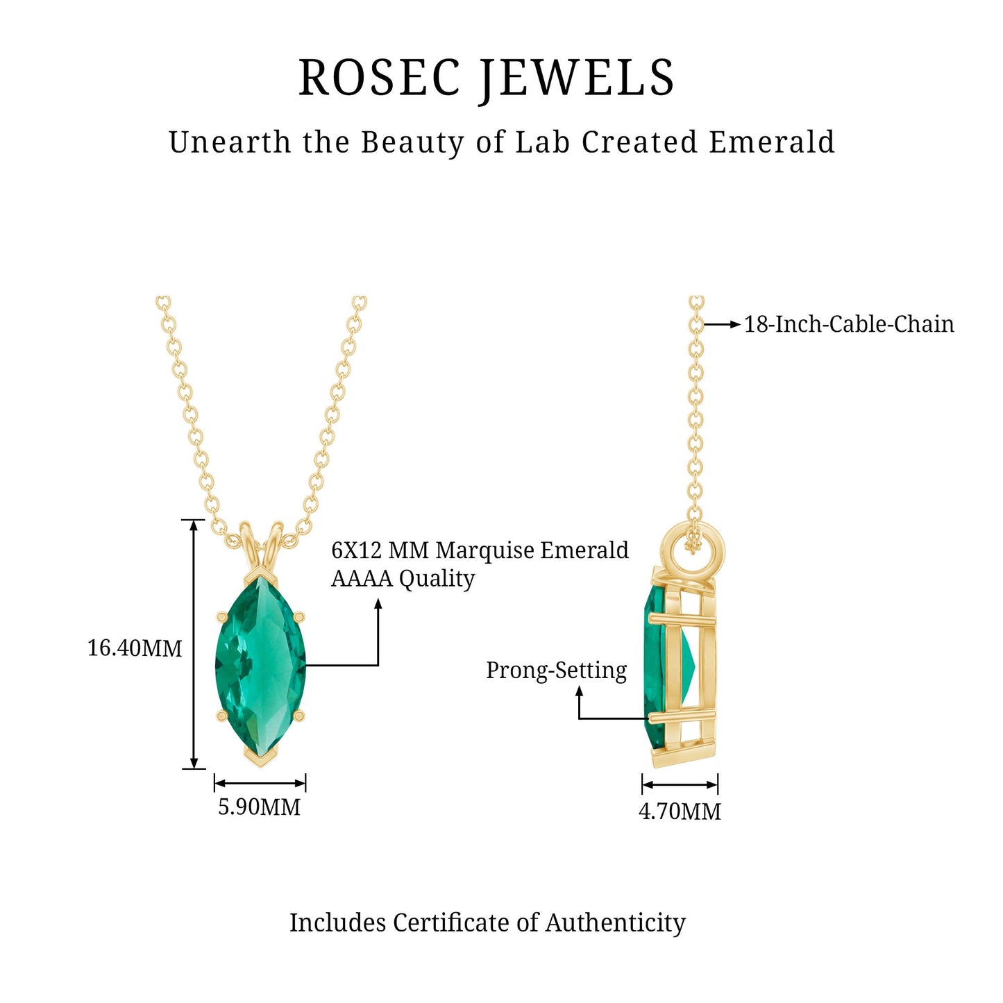 Marquise Cut 2.5 Carat Lab Grown Emerald Chain Necklace