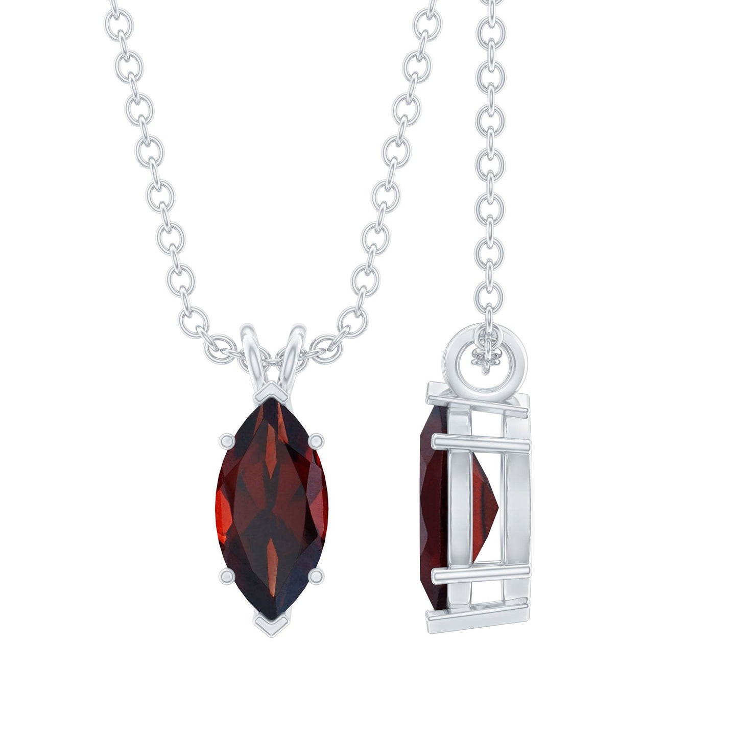 4X8MM Marquise Cut Garnet Solitaire Necklace With Chain