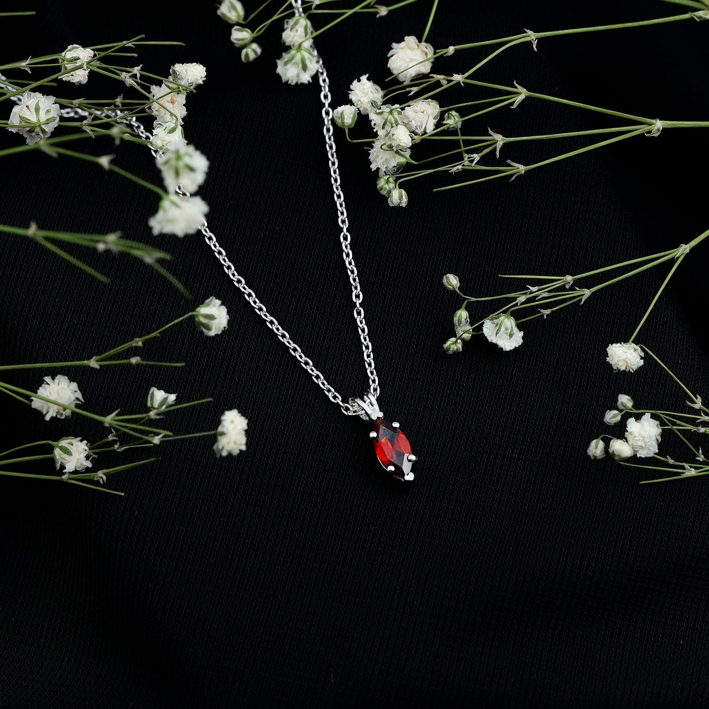 4X8MM Marquise Cut Garnet Solitaire Necklace With Chain