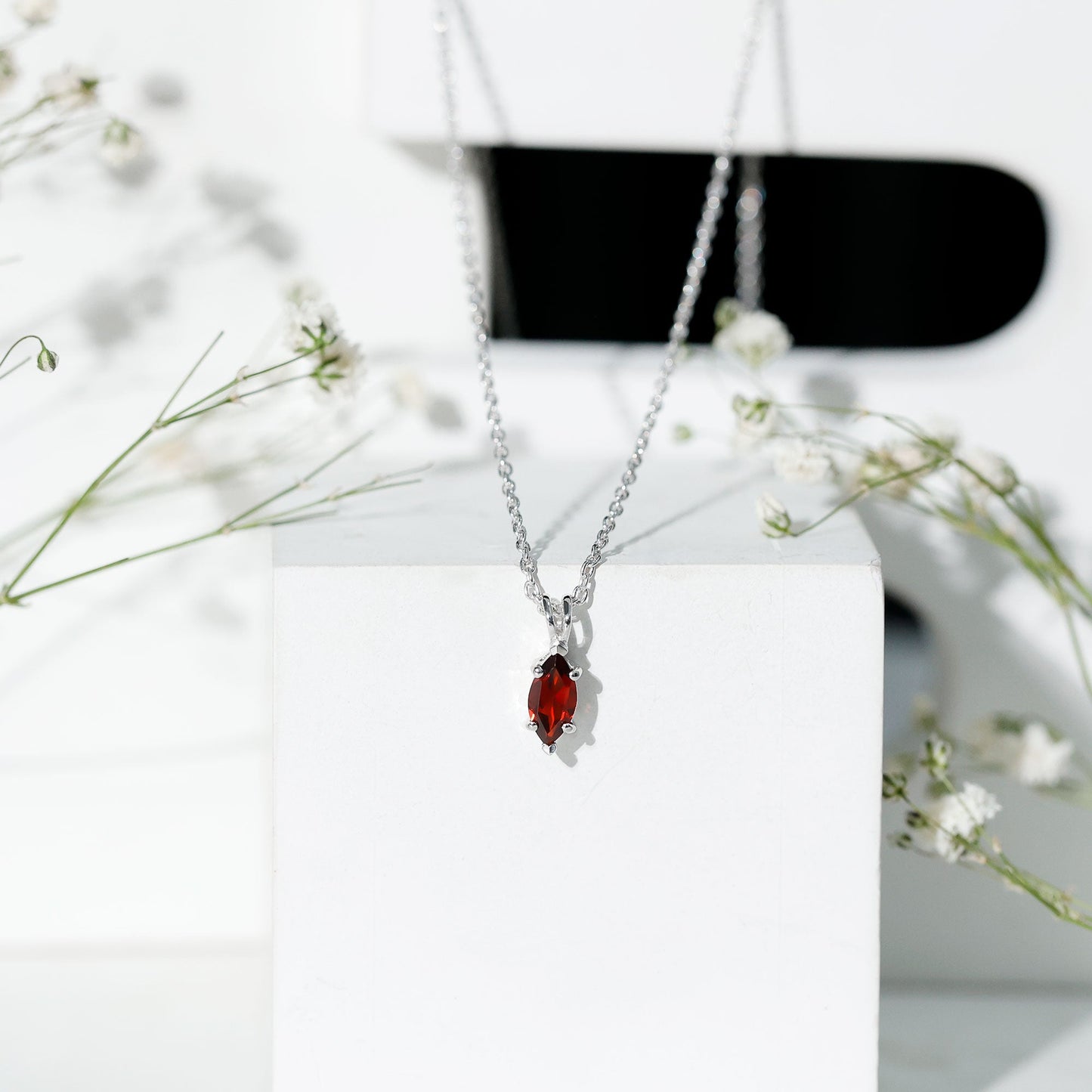 4X8MM Marquise Cut Garnet Solitaire Necklace With Chain