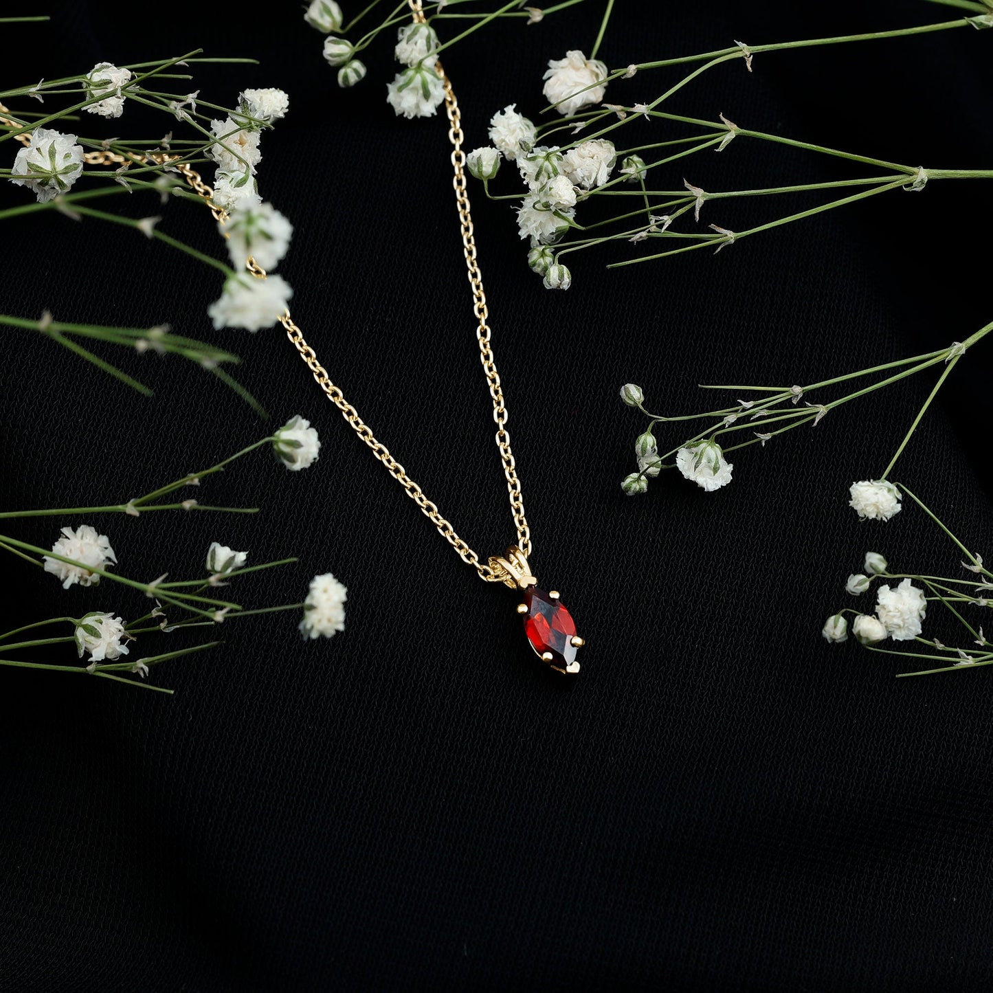 4X8MM Marquise Cut Garnet Solitaire Necklace With Chain