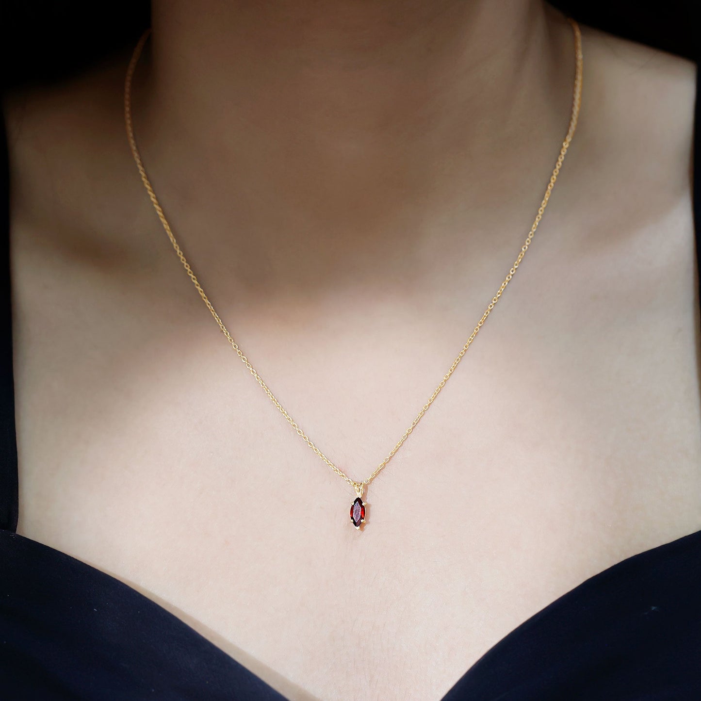 4X8MM Marquise Cut Garnet Solitaire Necklace With Chain