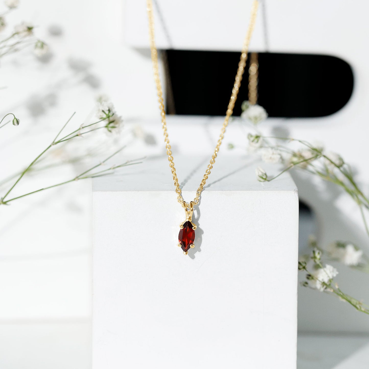 4X8MM Marquise Cut Garnet Solitaire Necklace With Chain