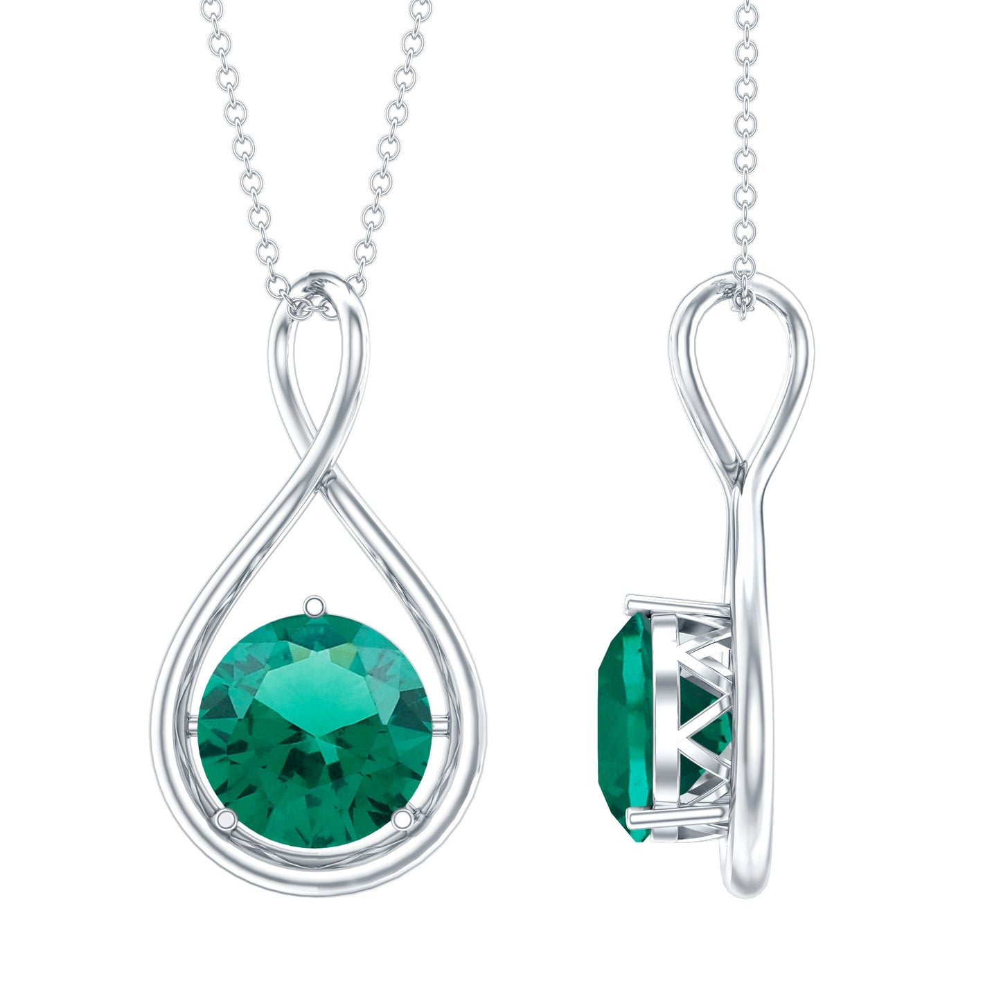 AAAA Grade 3.5 Carat Lab Created Emerald Infinity Necklace With Silver Chain