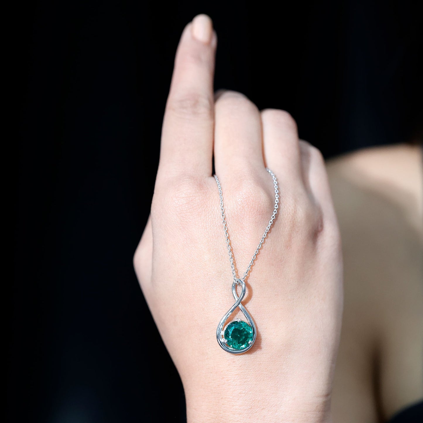 AAAA Grade 3.5 Carat Lab Created Emerald Infinity Necklace With Silver Chain