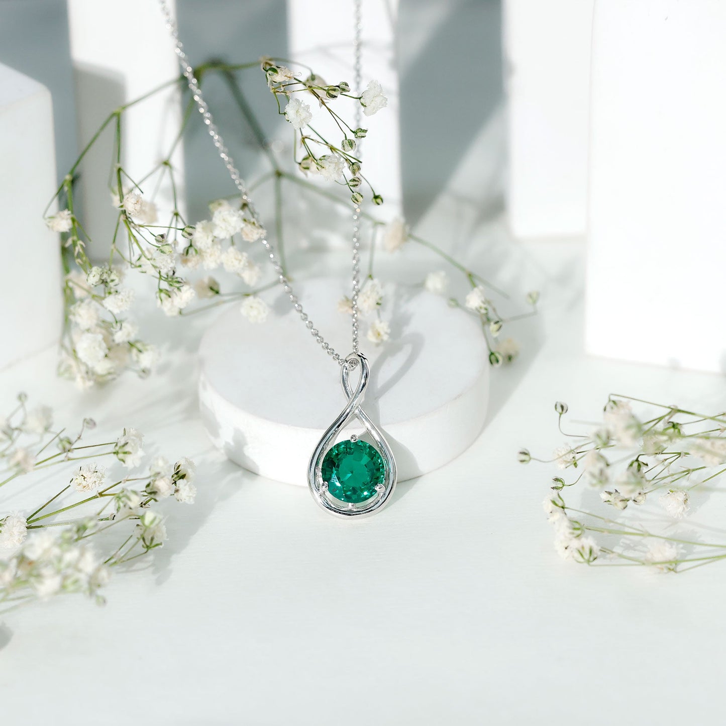AAAA Grade 3.5 Carat Lab Created Emerald Infinity Necklace With Silver Chain
