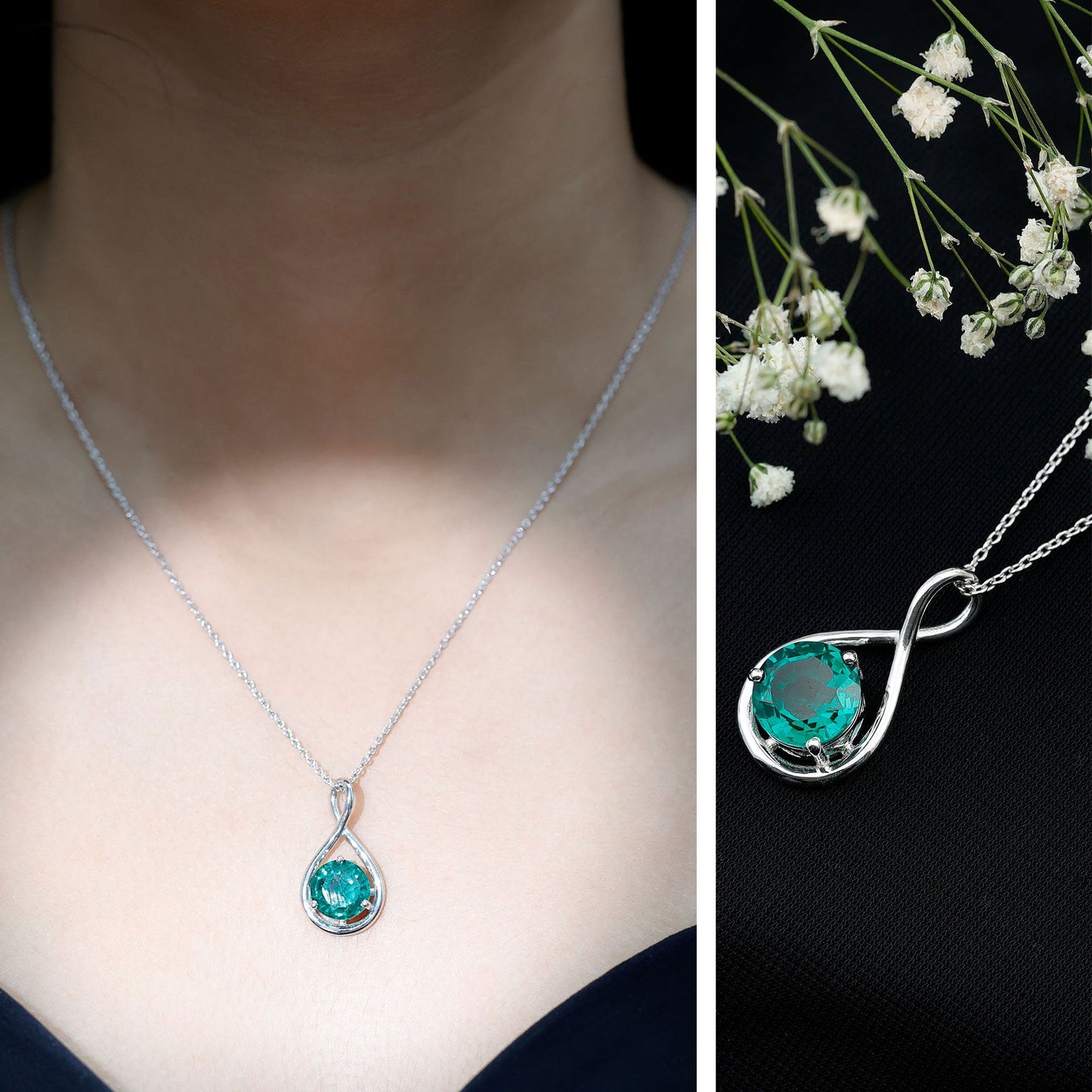 AAAA Grade 3.5 Carat Lab Created Emerald Infinity Necklace With Silver Chain