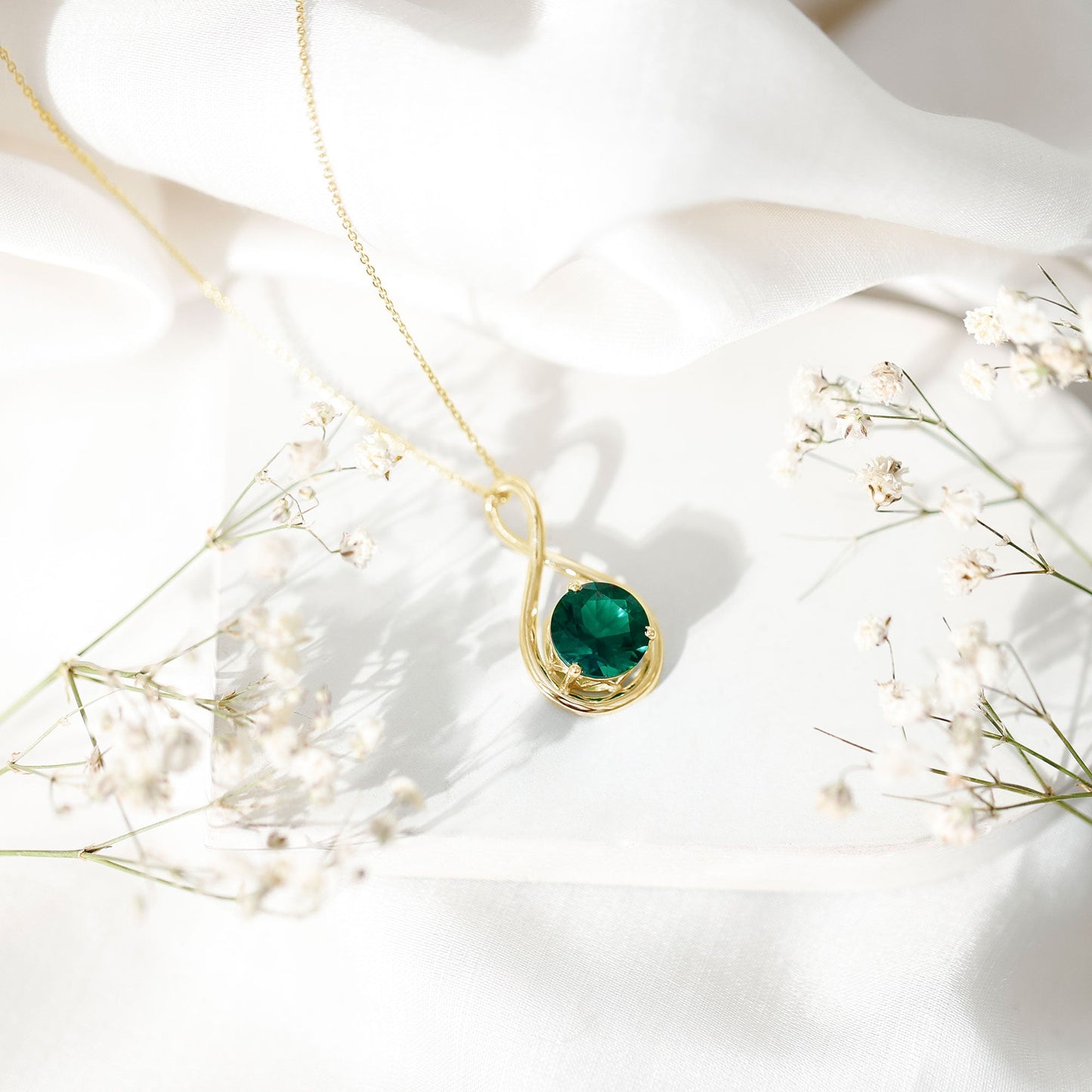 Solitaire 3.5 Carat Lab Grown Emerald Infinity Necklace