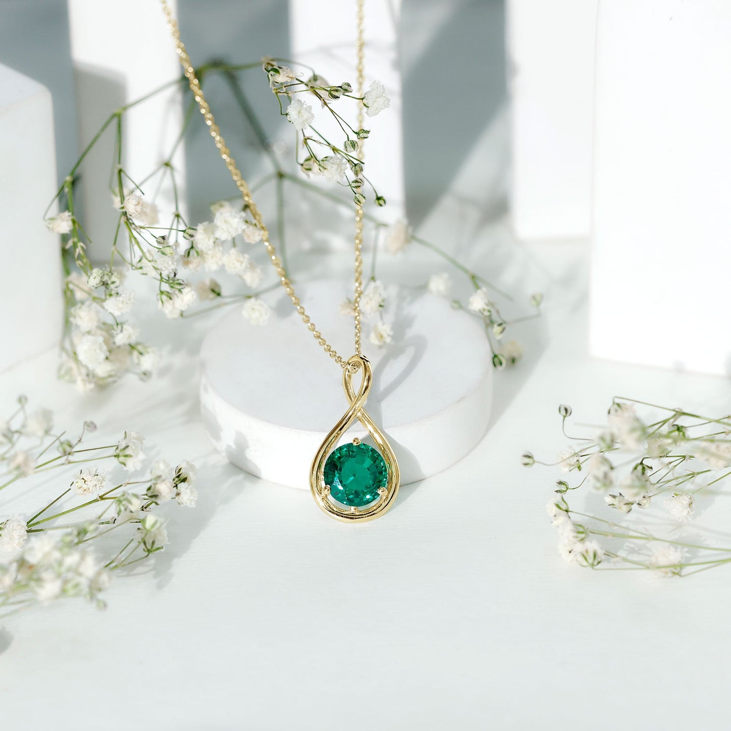 Solitaire 3.5 Carat Lab Grown Emerald Infinity Necklace