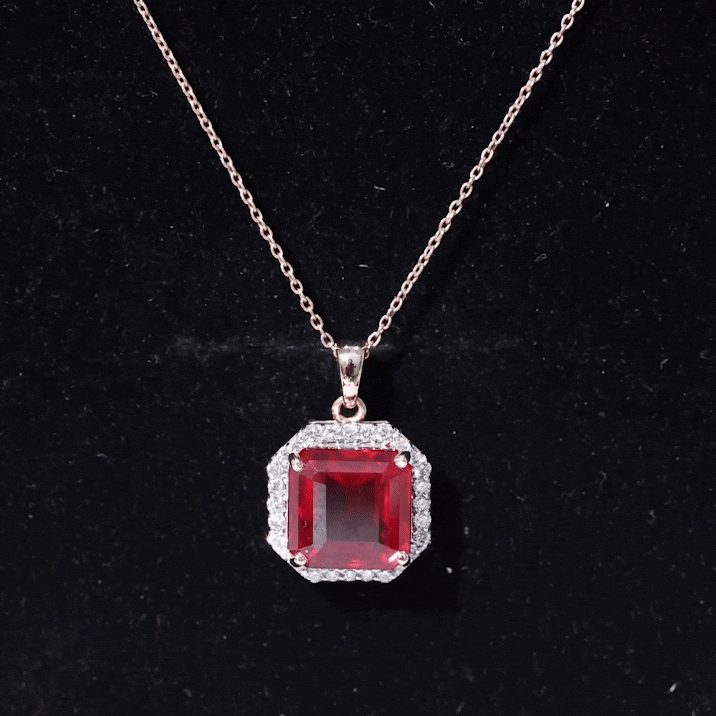 4.8 Carat Asscher Cut Lab Grown Ruby Necklace With Moissanite